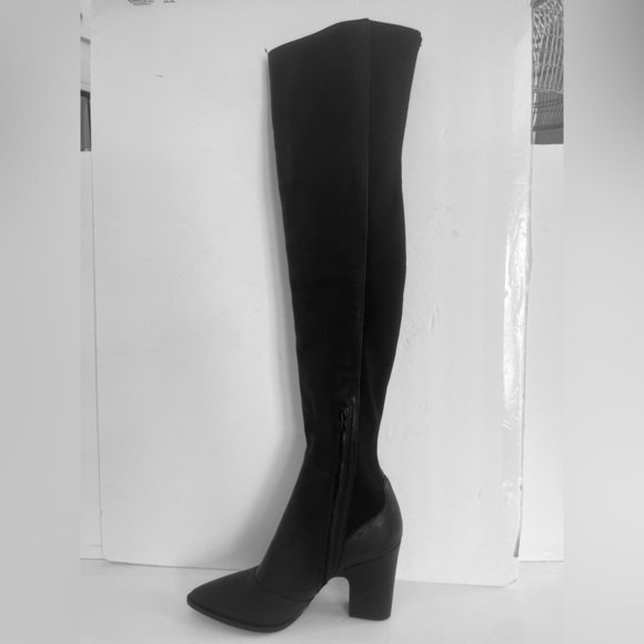 Sam Edelman $225 Natasha Over The Knee Black Leather Chunky Heel Boot Size 6.5 - Picture 6 of 11